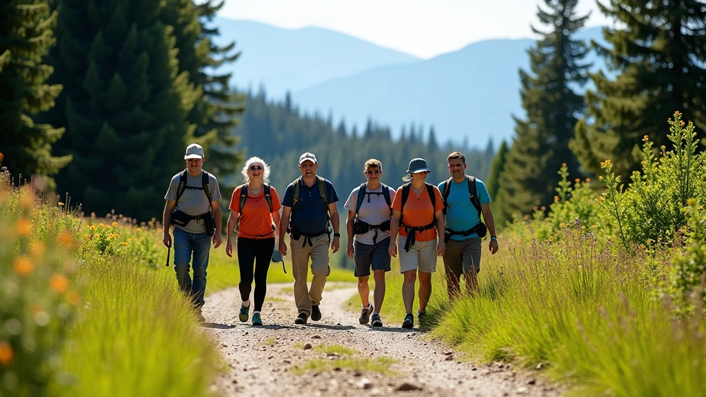 Guided state park hiking group on scenic trail