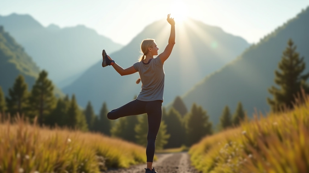 Adult stretching hamstrings before a hiking expedition with mountains in the distance
